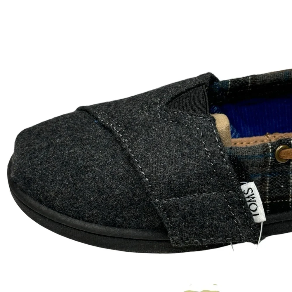 New TOMS Tiny Bimini Alpargata Blue & Grey Tartan Plaid Slip On Size 11 MSRP $59